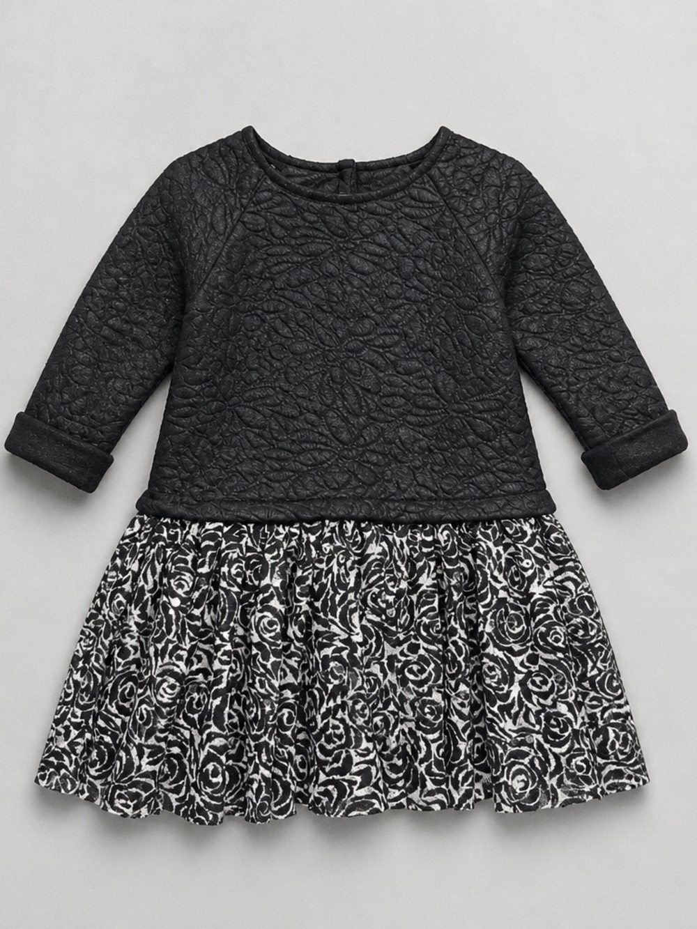 Pippa & Julie Black Textured Top with Black and sequin White Rose Skirt Dress 3T